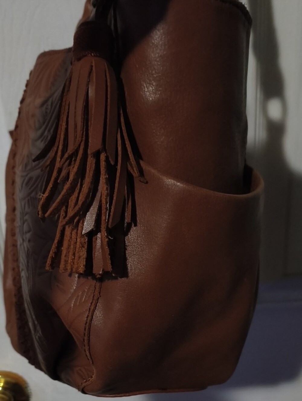 The Sak Brown Embossed Leather Shoulder Tote with Tassel - Picture 8 of 8